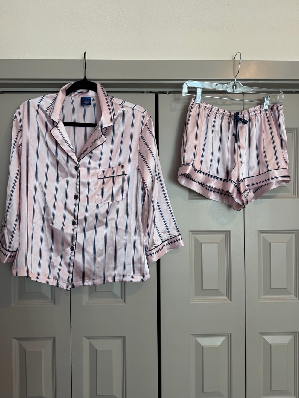 Apt. 9 Pink and Navy Striped Satin Pajama Set